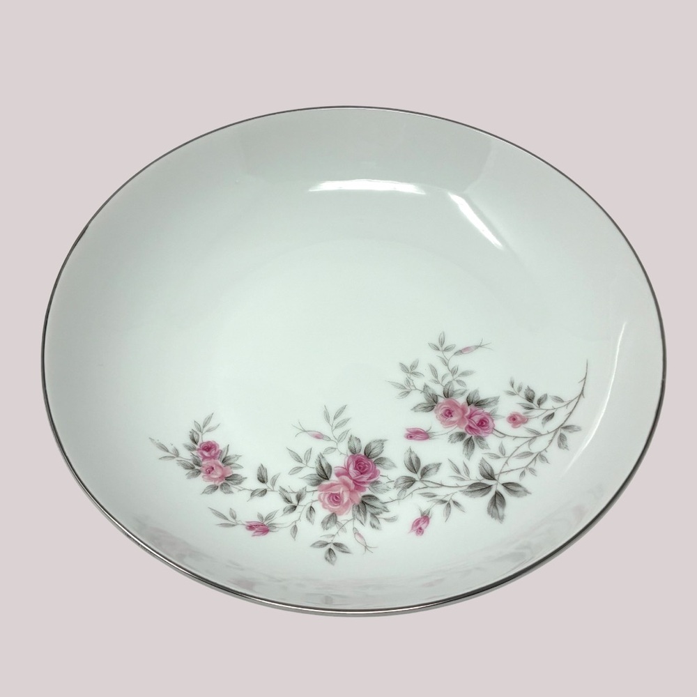 Vintage Bristol Pink Rose Fine China 9” Round Vegetable Bowl Platinum Trim